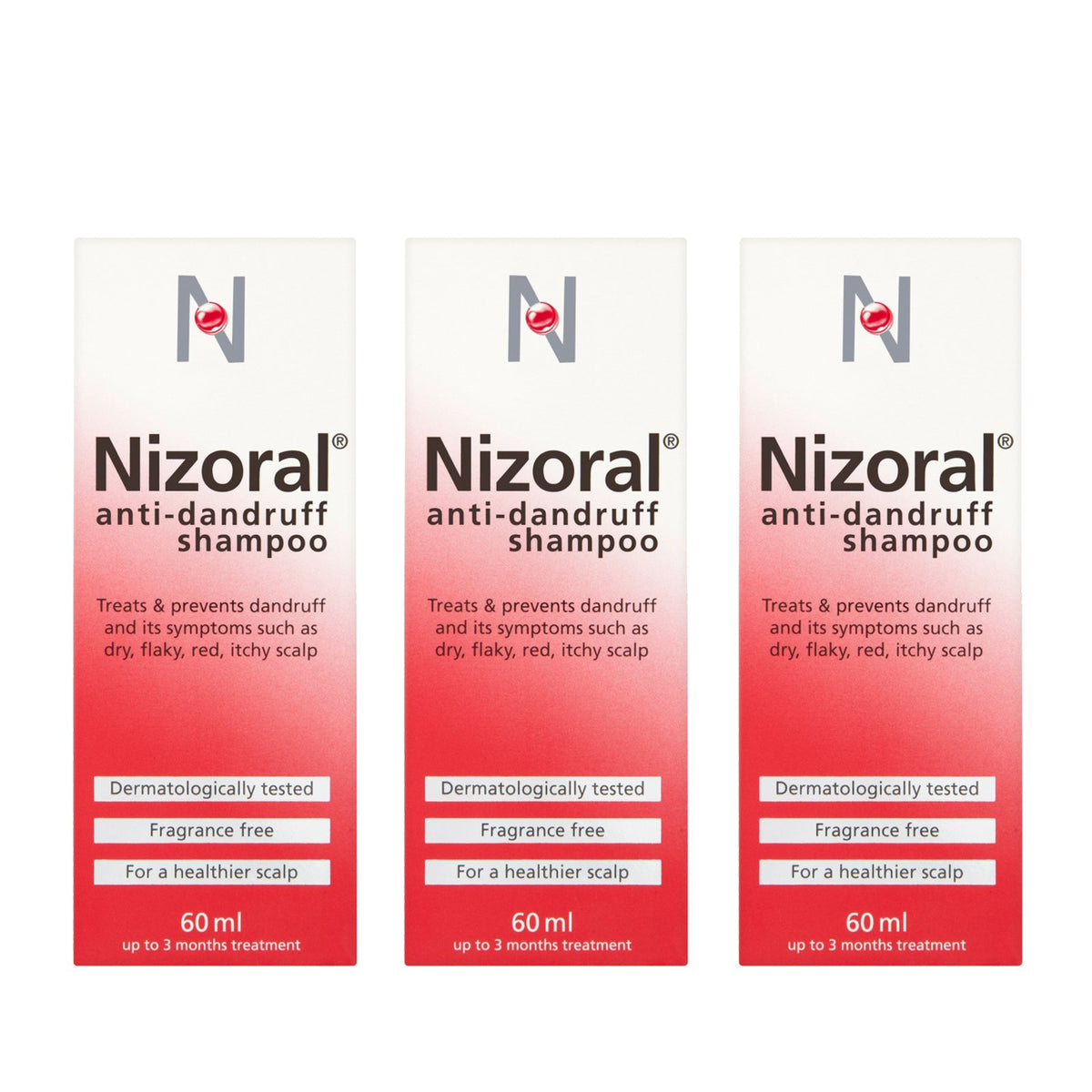 Nizoral Anti Dandruff Shampoo Ketoconazole Treatments, 3x60ml