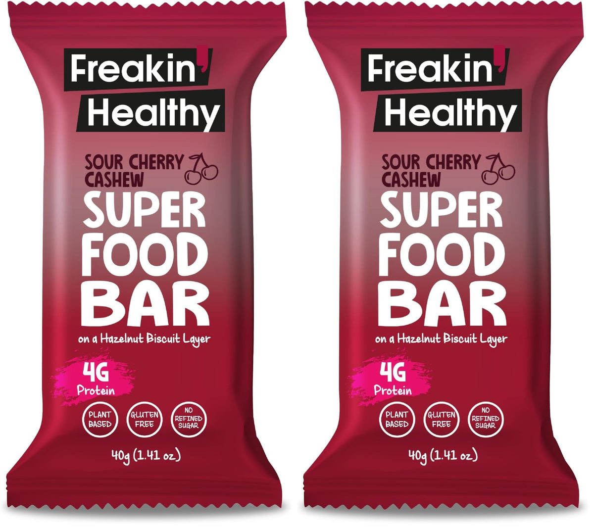 Freakin Healthy Tart Cherry & Cashew Superfood Bar – Naturally Sweetened Protein Snack, Plant-Based Ingredients - 40g (Pack of 2)