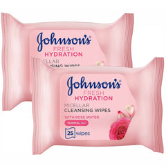 Johnson's, Cleansing Wipes, Fresh Hydration Micellar, Normal Skin, Pack Of 25 Wipes, Pack Of 2