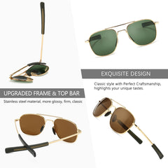 SUNGAIT Men's Military Style Polarized Pilot Aviator Sunglasses Bayonet Temples