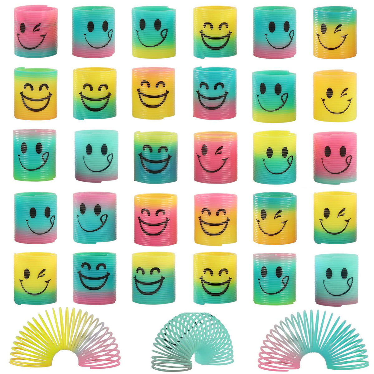 Fun-Here 30 Pack Spring Rainbow Magic Fidget Stress Coil Mini Springs Bulk Toys For Party Favor Carnival Prize Birthday Goodie Bag Stuffers For Kids Boys Girls