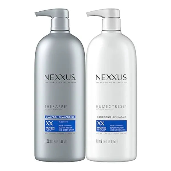 Nexxus Shampoo and Conditioner Therappe Humectress 2 Count for Dry Hair Silicone Free, Moisturizing Caviar Complex and Elastin Protein for thicker and stronger hair 33.8 oz