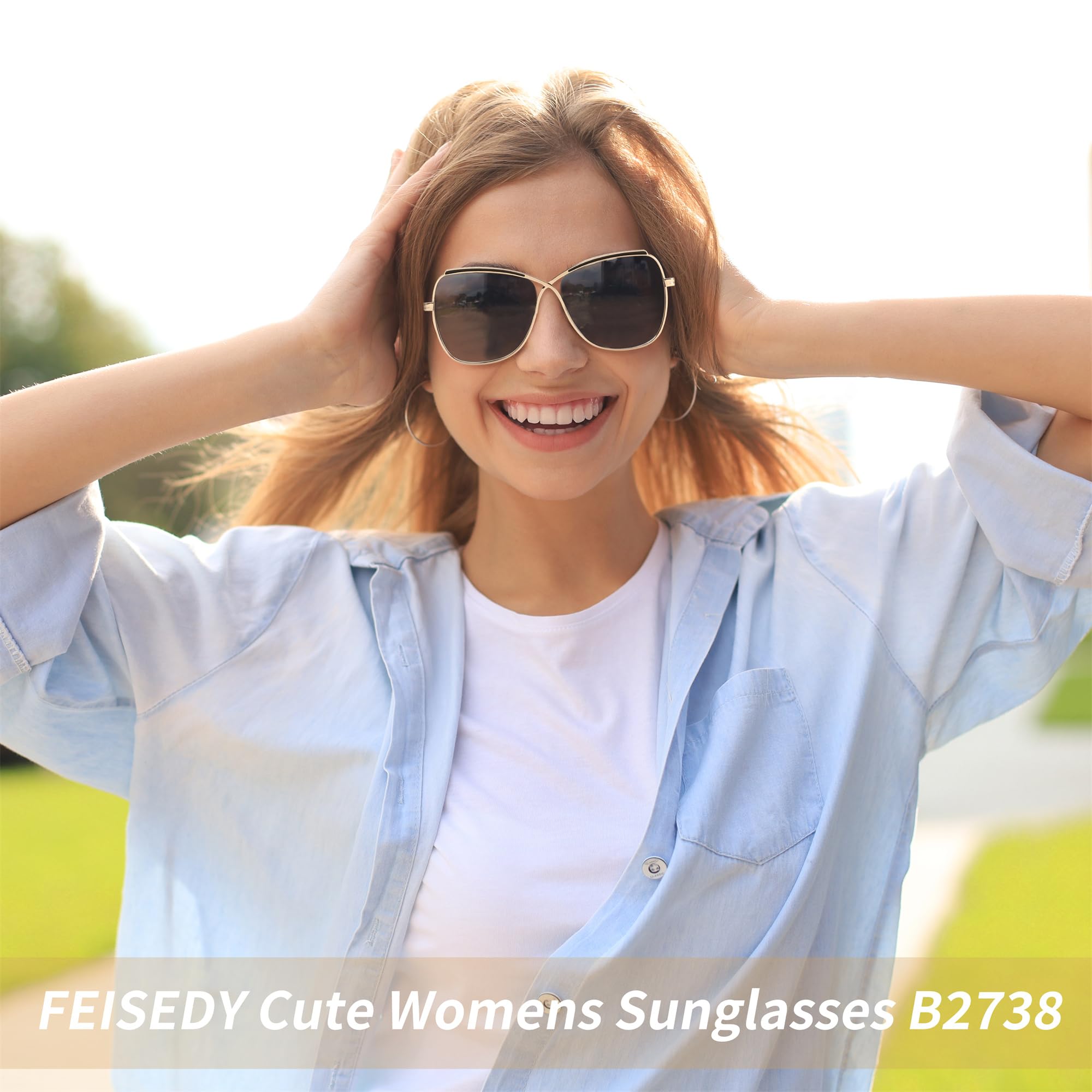 FEISEDY Womens Pilot Sunglasses Oversized Butterfly X Shape Design Cateye Cute Lady Sunglasses B2738