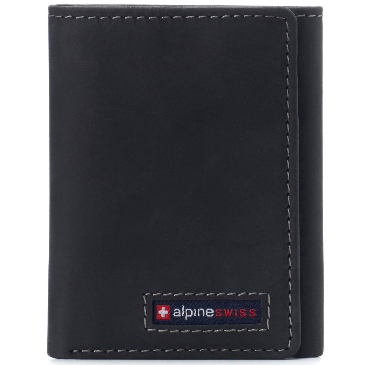 Alpine Swiss Men's Leon Trifold Wallet RFID Safe York Collection - Nubuck Black