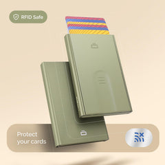 OGON Aluminum automatic card holder Slider - RFID Blocking – The original minimalist slim wallet for men and women - Up to 6 cards - Matt Paint Cactus Green