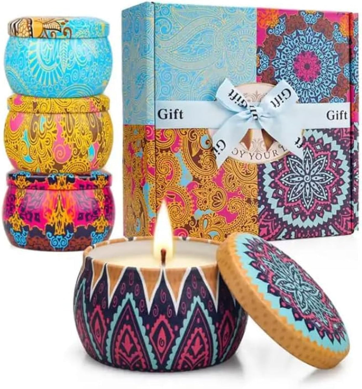 Zaroon Scented Candles Gift Set for Women, Natural Soy Wax & Essential Oil, Aromatherapy Candles. Lavender, Rose, Gardenia and Vanilla., Birthday, Mother's Day, Valentine's Day, Pack of 4