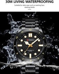 CURREN-Quartz Wrist Watches for Men, Round Luminous Hand, Stainless Steel Strap, Casual Business Watch, New Watches for Men, 8450 - BLACK