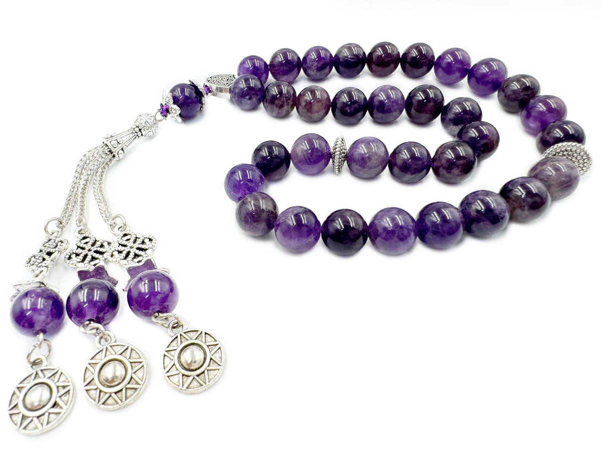 REBUY 33 Beads Amethyst Tasbih, Natural Stone Islamic Prayer Misbaha Rosary, 10mm Beads, with Lab Certification and Gift Box | Spiritual Meditation and Healing