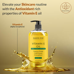 MAJESTIC PURE Vitamin E Oil | Huge 236ML Bottle | 100% Pure and Natural Cold Pressed Vitamin E oil for Skin, Scars, Face, Nails, Hair, Scalp | 20,000 IU | Non-GMO Verified | Hair & Body Oil