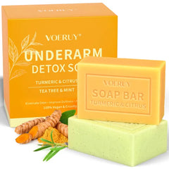 VOERUY Underarm Detox Soap - 2 Pcs with Turmeric & Citrus, Tea Tree & Mint, Natural Gentle Exfoliating Body Soap for Women and Men, Helps Wash Away Odor-Causing Buildup, 10 oz (280 g)