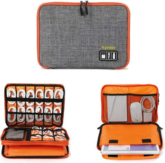 VAYMAY Travel Essentials Electronic Organizer, Travel Organizer | Double Layer Electronics Gadget Organizer Case for Storage iPad Mini, Cord, Charger, Phone, Adapter, Power Bank, Hard Drives (L)