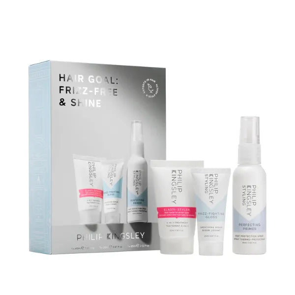 Philip Kingsley | Hair Goal: No More Frizz Gift Set | Elasticizer, Perfecting Primer & Gloss Serum | Anti-Frizz Styling Trio for Smooth, Shiny Hair | Heat Protection & Gloss Finish | 40ml, 60ml, 20ml