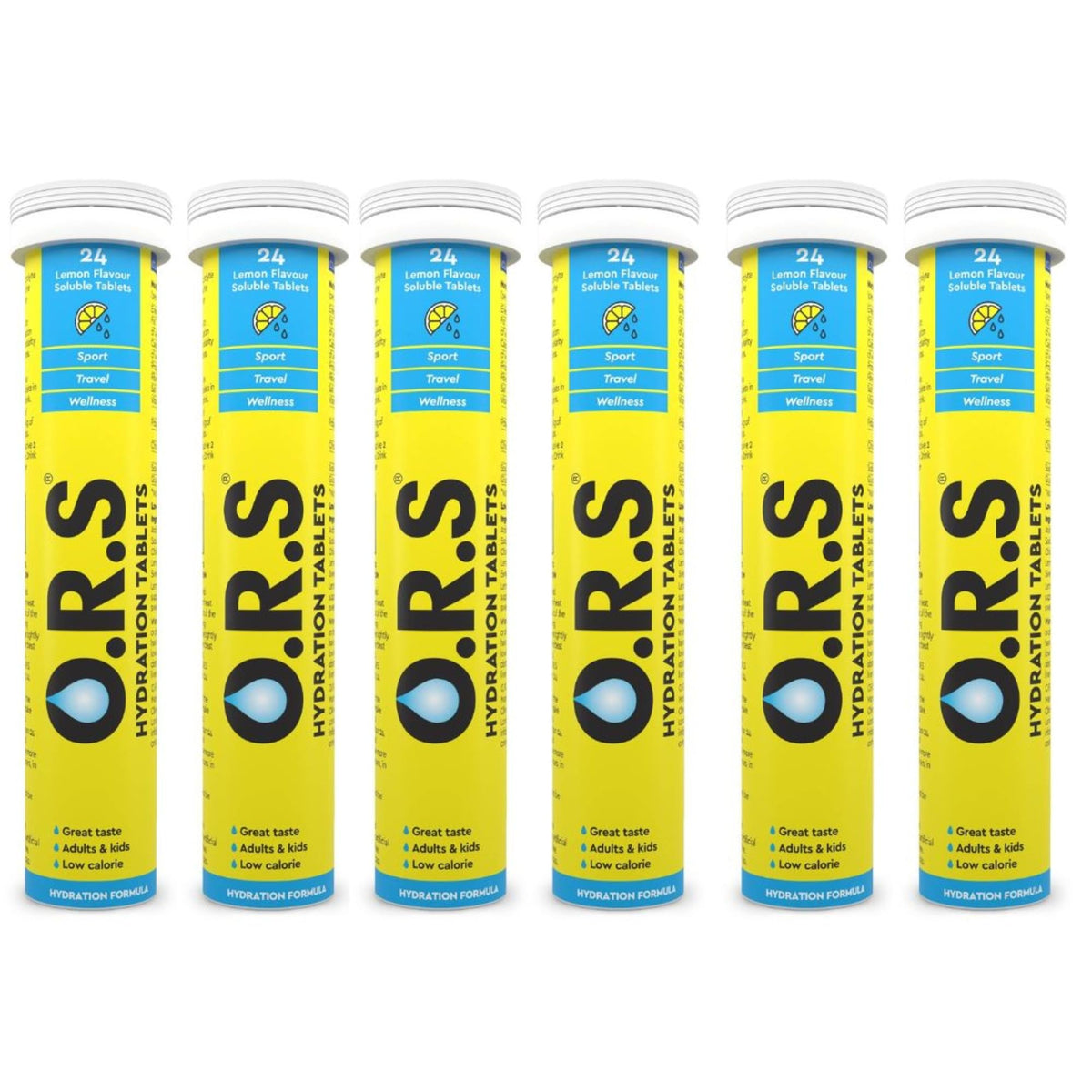 O.R.S Hydration Tablets with Electrolytes, Vegan, Gluten and Lactose Free Formula – Natural Lemon Flavour, 144 (Pack of 6)