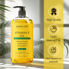 MAJESTIC PURE Vitamin E Oil | Huge 236ML Bottle | 100% Pure and Natural Cold Pressed Vitamin E oil for Skin, Scars, Face, Nails, Hair, Scalp | 20,000 IU | Non-GMO Verified | Hair & Body Oil