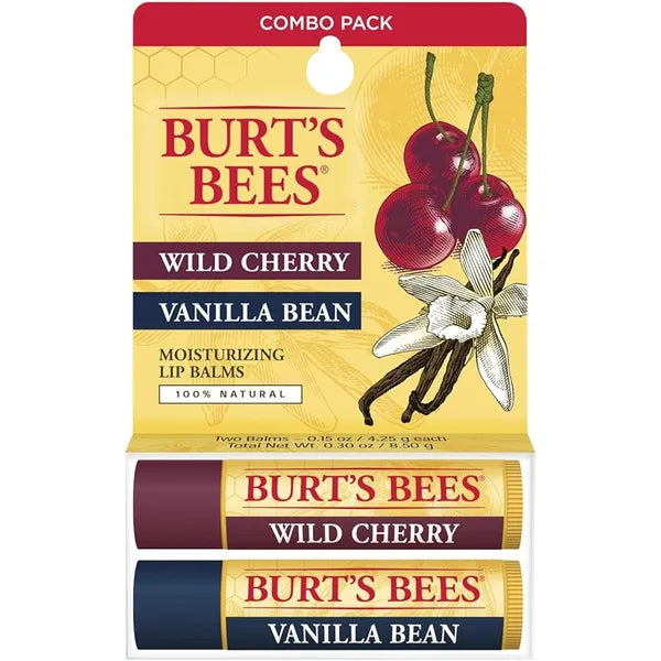 Burt's Bees 100% Natural Lip Balm, Wild Cherry and Vanilla Bean Blister Box, 0.3 Ounce, 2 Count