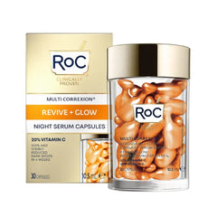 RoC Multi Correxion Revive + Glow 20% Pure Vitamin C Night Serum Capsules for Brightening, Dark Spots, and Texture, 30 count