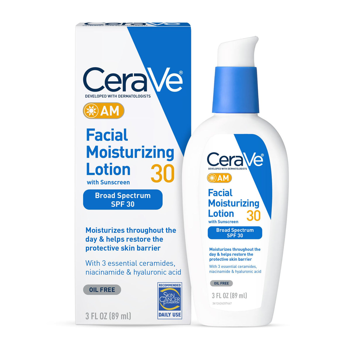 CeraVe Facial Moisturizing Lotion AM SPF 30, 3 oz, Daily Face Moisturizer with SPF, Packaging May Vary