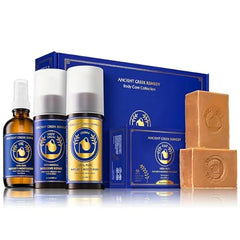 Ancient Greek Remedy Organic Spa Gift Set Body Oil, Face Moisturizer, Foot Balm & 2 Soap Bars  Lavender Scented Skin Care Gift Basket for Women Perfect for Christmas, Birthdays & Self Care