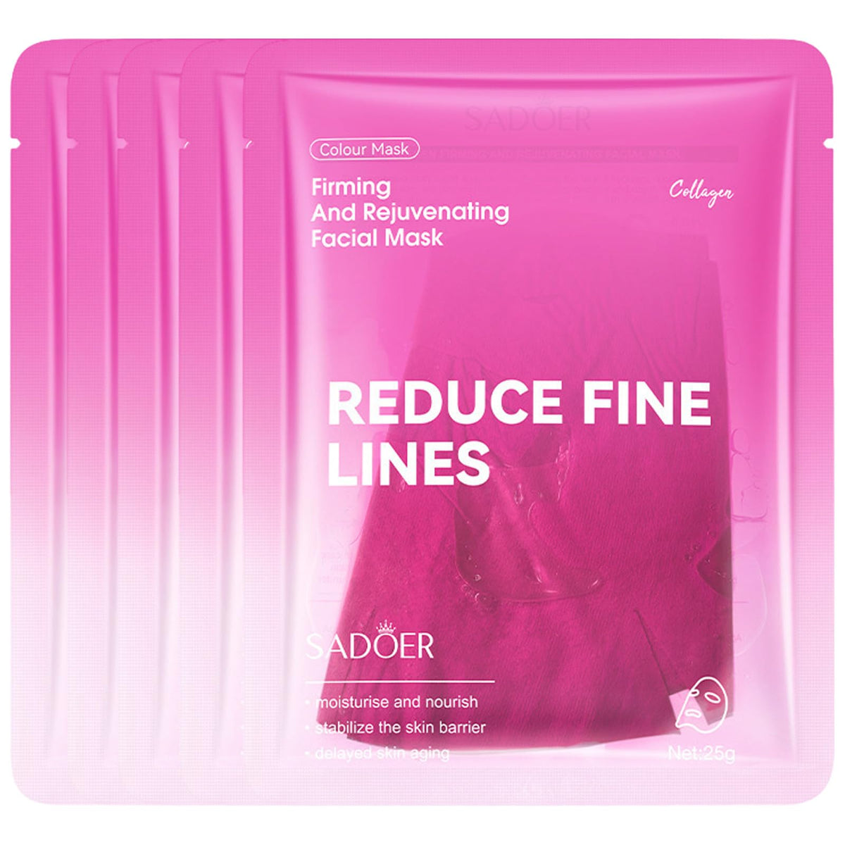 5 Packs Collagen Face Mask for Firming & Anti-Aging - Reduce Fine Lines