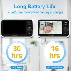 HelloBaby HB6550 Video Baby Monitor - 5" Screen, 355° Remote Pan & Tilt, Infrared Night Vision, No-WiFi Security