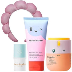 Evereden Kids Healthy Morning Duo with Headband for Girls and Baby Lip Balm Clean & Vegan Skin Care Cloud Face Wash, SPF 20 Mineral Face Cream Non Toxic & Easy to Use