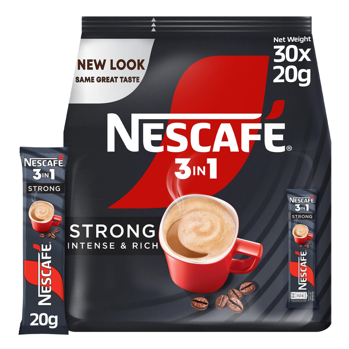 Nescafe 3 in1 Strong, Intense and Rich Instant Coffee Mix Sachet , 30 Count (Pack of 1)