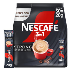 Nescafe 3 in1 Strong, Intense and Rich Instant Coffee Mix Sachet , 30 Count (Pack of 1)