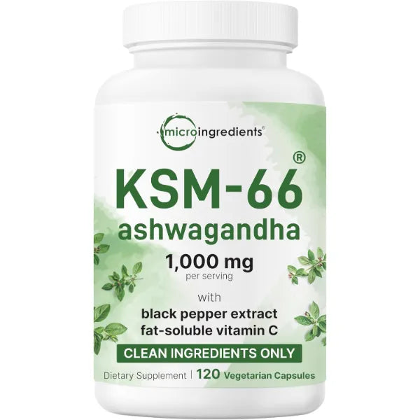KSM-66 Ashwagandha 1,000mg Per Serving | 120 Veggie Capsules with Black Pepper for Better Absorption & Fat Soluble Vitamin C | Potent Root Extract | Stress, Relaxation, & Sleep Support | Filler Free
