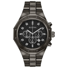 Bulova Men's Classic Diamond 6-Hand Chronograph Quartz Watch, Calendar Date, Luminous Markers, 100M Water Resistant, 44mm - Gray