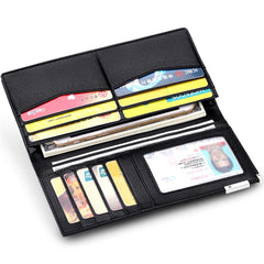 JEEBURYEE Men's Vintage Genuine Leather Long Bifold Wallet RFID Blocking Card Holder, Carbon Fiber Black, L