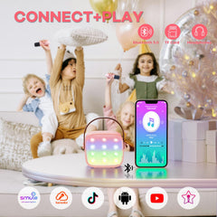 Mini Karaoke Machine for Kids Adults, Portable Bluetooth Speaker with 2 Wireless Microphones,18 Pre-Loaded Songs Toys Birthday Gifts for Girls 4, 5, 6, 7, 8+ Years Old Toddler Teens - MULTICOLOR