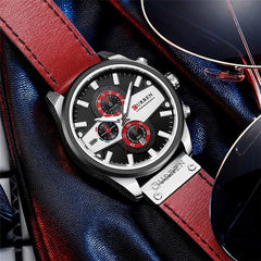 CURREN 8394 Casual Sport Watches for Men Top Brand Luxury Military Leather Wrist Watch Man Clock Fashion Chronograph Wristwatch - Red