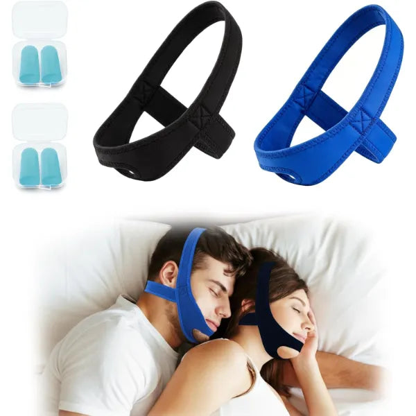 CHARUNEE 2-Pack Adjustable Anti Snoring Chin Strap for Sleeping – Jaw Strap to Keep Mouth Closed, Reduce Snoring & Dry Mouth, Includes Earplugs for Men & Women
