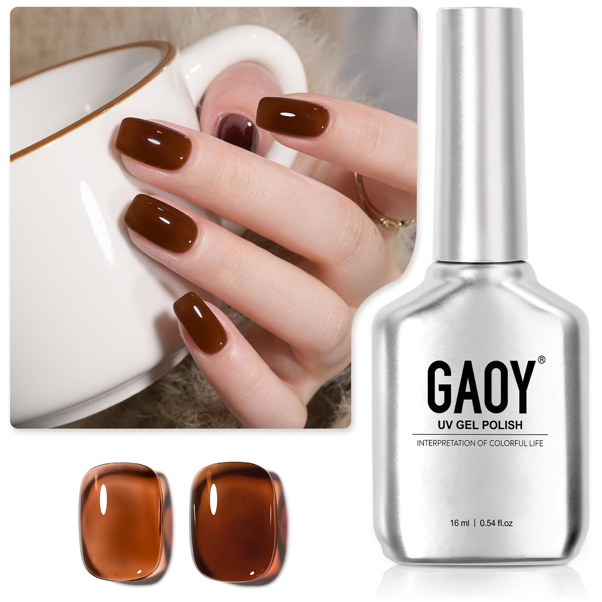 GAOY Jelly Nude Gel Nail Polish, 16ml Sheer Dark Brown Translucent Soak Off Gel Polish, UV Light Cure for Nail Art DIY, Color 1628