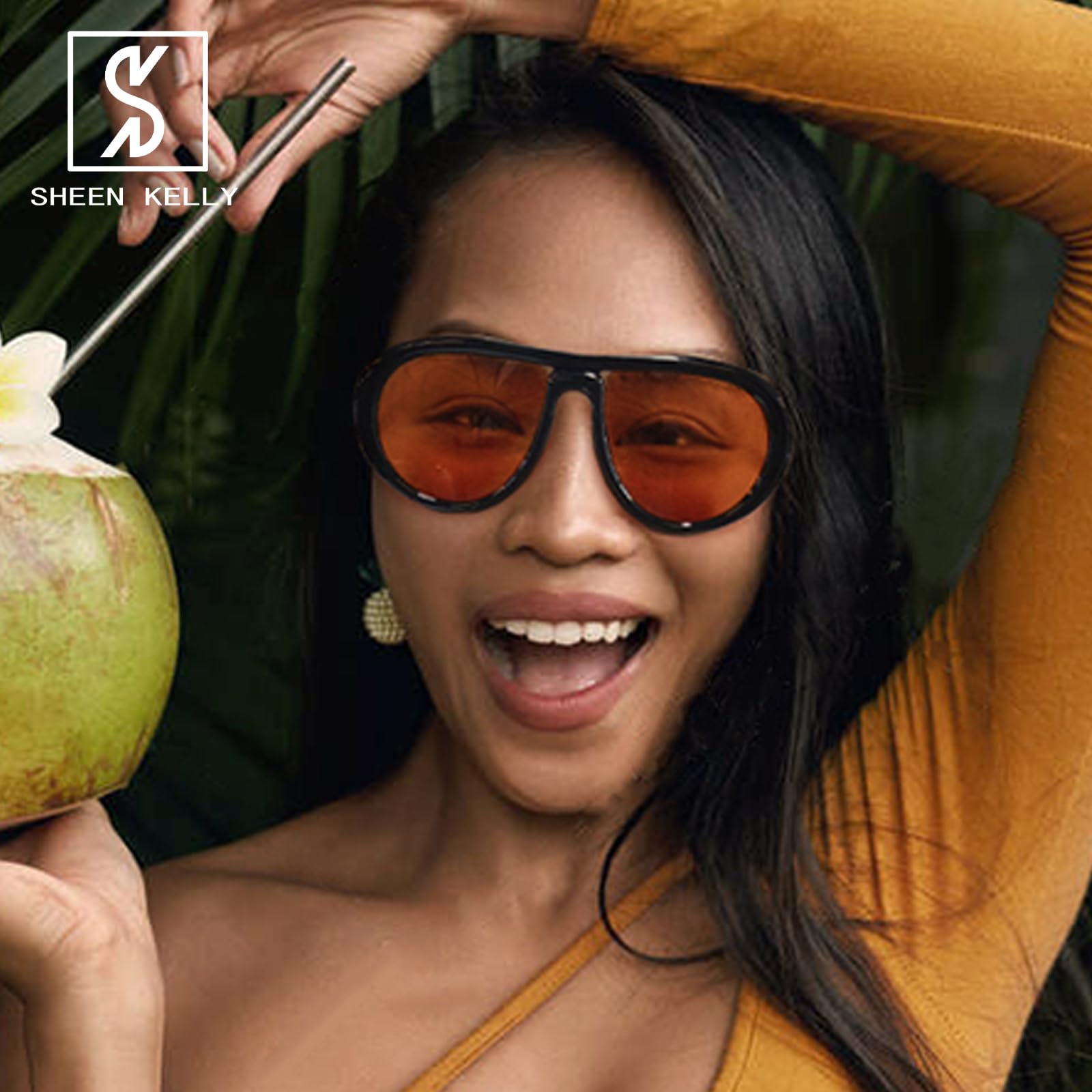Oversized Trendy Polarized Pilot Sunglasses for Women Men Retro Oval Flat Top Frame Curved Metal Designer Eyewear