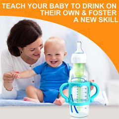 AtRyx Baby Silicone Bottle Handles, 4 Pack Soft Silicone Bottle Handles Baby Bottle Holder for Baby Self Feeding Curved Lightweight Handle Easy for Baby's Small Hands to Grasp Suitable for Bottle