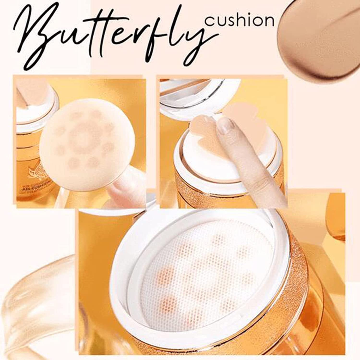 Butterfly Cushion BB Cream,Air Cushion CC Cream BB Cream, Moisturizing Concealer Makeup Base Primer BB Liquid Foundation,Moisturizing Concealer, Easy to use (Ivory White)