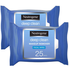 Neutrogena Deep Clean Makeup Remover, Pack of 2x25 Wipes, Oil-Free Formula Infused with a Light Cleansing Lotion for Extra Skin Care, Removes all types makeup, even waterproof mascara