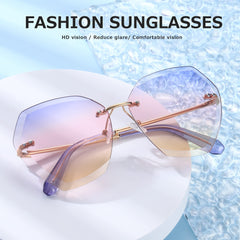 AEVOGUE Sunglasses For Women Oversized Rimless Diamond Cutting Lens Sun Glasses AE0534