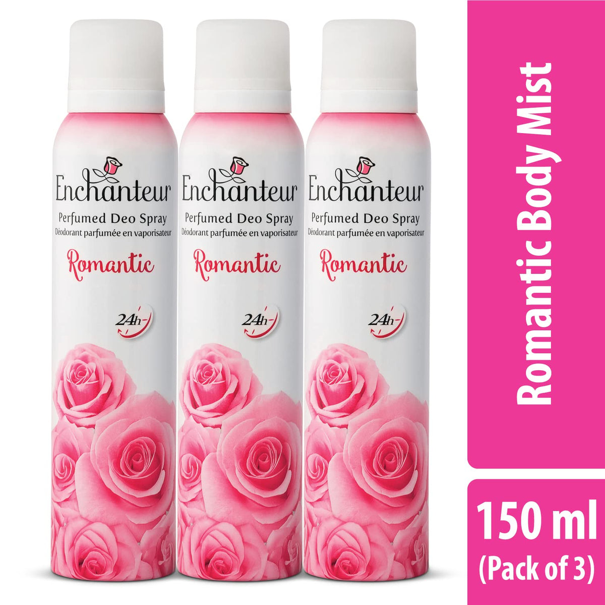 Enchanteur Romantic Perfumed Deo Spray for Women infused with real French Perfume, 150 ml (Pack of 3)