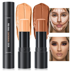 Parlberd Double-End Contour Foundation Stick, Face Brightens & Shades Pencil,Highlighting Shade Concealer Makeup, Face Body Contour Makeup Bronzer Stick (Natural Color+Medium Brown)#3