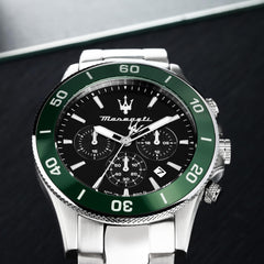 Maserati Lifestyle Chronograph Date Small Seconds Analog Dial Color Black Watches for Men - R8873600008 - Green, Silver