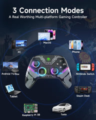 TERRIFI X15 Wireless PC Controller, Gaming Controller with 7 RGB Lights, Hall Joystick & Trigger, Bluetooth Compatible with PC, Switch, Mobile Phone, and Tablet, Black