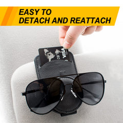 Sufilux Sunglass Holder for Car Visor, Magnet Adsorbed Sunglasses Holder for Car Accessories Parts, Leather Car Sunglass Holder, Car Visor Sunglasses Clip for Glasses Cards (1PCS, Black)