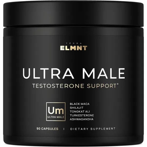 TERRA ELMNT ULTRA MALE® Premium Testosterone Booster for Men Male Enhancing Supplement 100:1 Shilajit, 40:1 Black Maca, Ashwagandha 25%, Tongkat Ali 10% High Strength Testosterone Supplement for Men Health Libido