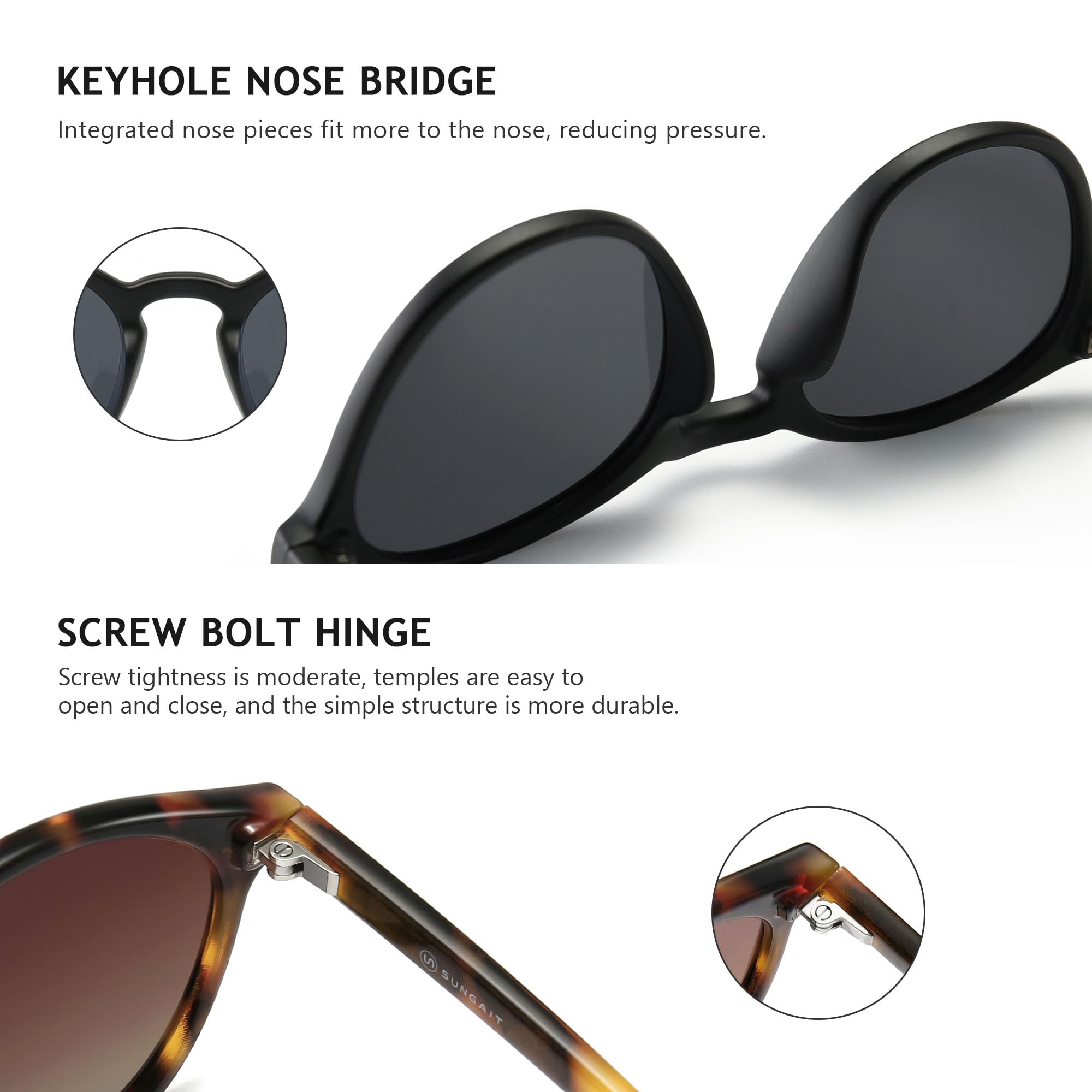 SUNGAIT Women's Classic Vintage Round Polarized Sunglasses Retro Style UV400 SGT166