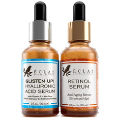 Eclat Skincare Retinol Serum + Hyaluronic Acid Serum Set – Anti Aging Retinol with Vitamin E + 2.5% Hyaluronic Acid with B5, Green Tea & Jojoba – Hydrating, Nourishing & Plumping Duo 1 fl oz each