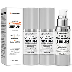 HealthyDerm Super Vitamin C Serum for Women Over 70: Niacinamide, Vitamin C, Hyaluronic Acid, Peptides, Vitamin E, Caffeine, Bakuchiol, Hydrating, Lifting, Face Wrinkle & Age Spots Reduction, 1 Ounce