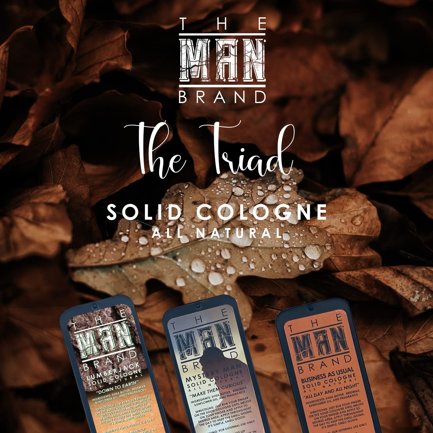 The Man Brand Solid Cologne Sample Set - Mens Sample Cologne Pack - Mens fragrance Sampler Set - Mens Travel Size Cologne Sampler Set (The Triad - 3 Pack - 0.75 oz each)
