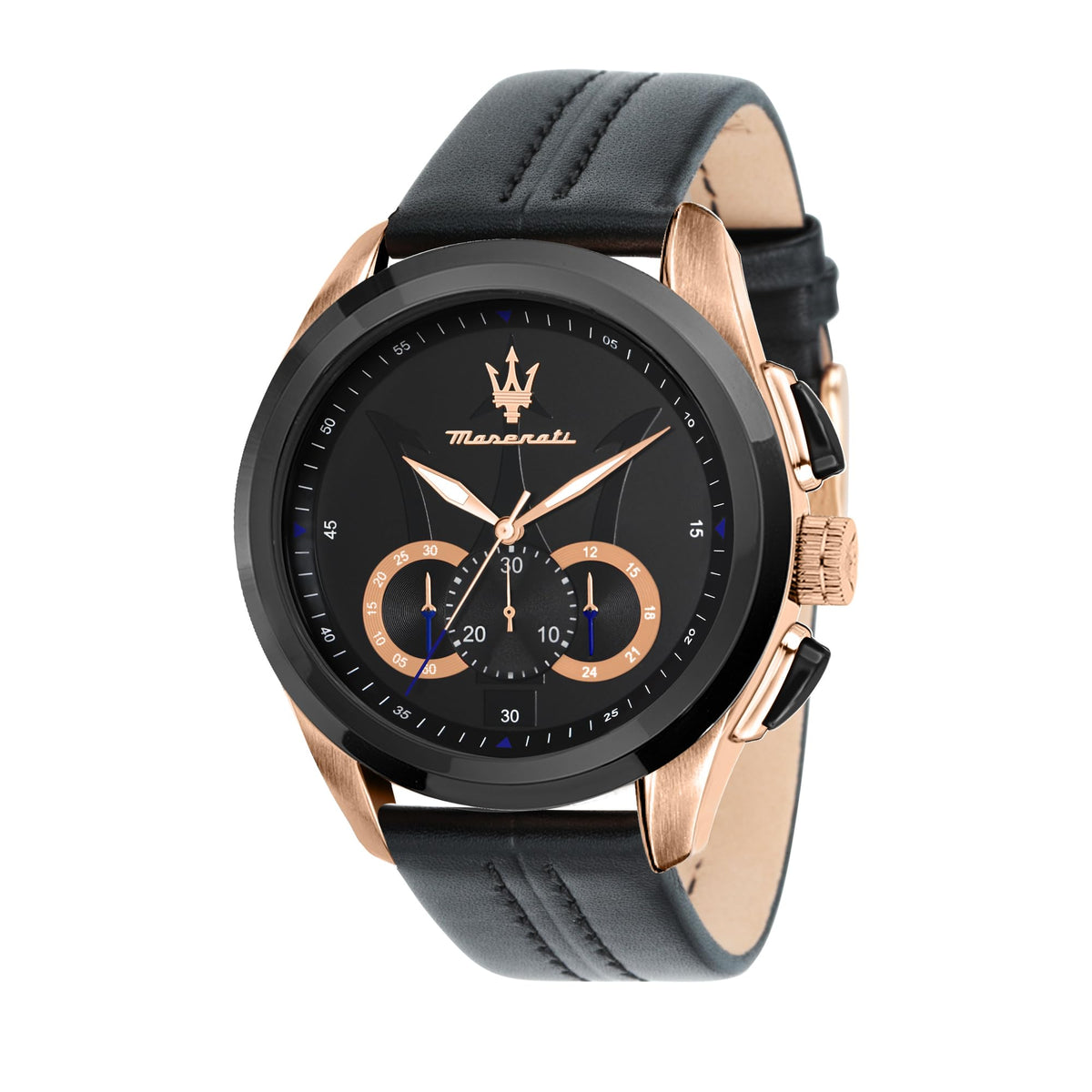 MASERATI Men's 'Traguardo' Quartz Stainless Steel and Leather Fashion Watch, Color:Black (Model: R8871612025)